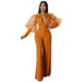 Color-Orange-V-neck Mesh Puff Sleeve Special Women Clothing Loose Flared Jumpsuit-Fancey Boutique