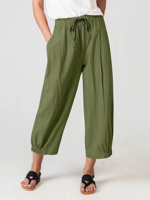 Color-Summer Cropped Pants Pocket Casual Pants Women Loose Wide Leg Pants outside-Fancey Boutique