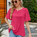 Color-Coral Red-Summer Women Clothing Ice Silk Zou Folding Bell Sleeve round Neck Top-Fancey Boutique