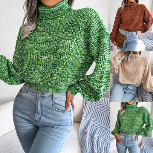 Color-Autumn Winter Mixed Color Lantern Long Sleeve Turtleneck Knitting Sweater Women Clothing-Fancey Boutique