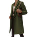 Color-Army Green-Autumn Winter Solid Color Collared Mid Length Button Woolen Coat Outerwear Women-Fancey Boutique