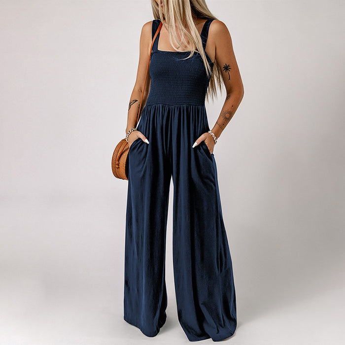 Color-High Waist Jumpsuit Women Summer Sleeveless of the Shoulder Knitted Wide Leg Trousers Jumpsuit-Fancey Boutique