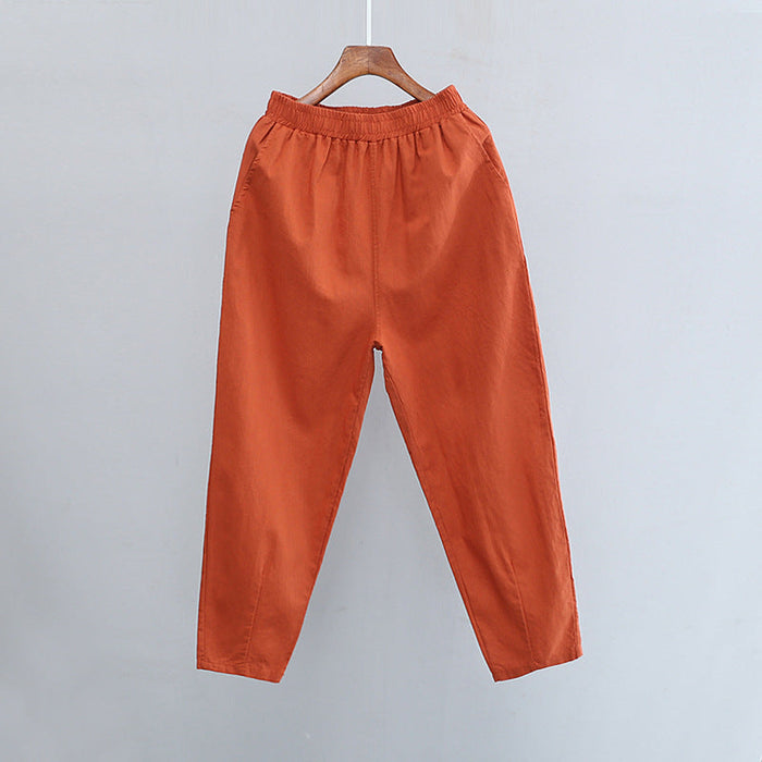 Color-Orange-Cotton Linen Women Clothing Spring Summer Artistic Cotton Linen Casual Pants Linen All Matching Slimming Cropped Pants Baggy Pants-Fancey Boutique