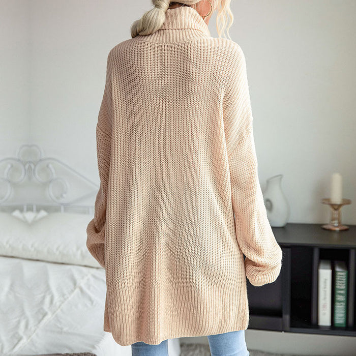 Color-Arrival Autumn Winter Women Wear Solid Color Split Long Sleeve High Collar Sweater Dress-Fancey Boutique