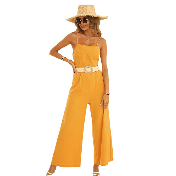 Color-Women Clothing Summer Tube Top Solid Color Strap Casual Wide Leg Loose Jumpsuit Trousers for Women-Fancey Boutique