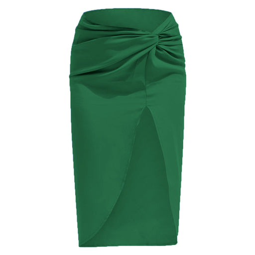 Color-Green-High Waist French Twist Irregular Asymmetric Skirt Sexy Solid Color Satin Split Package Hip with a Zipper Long Skirt for Women-Fancey Boutique
