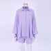 Color-Purple-Summer French White Jacquard Cotton Puff Sleeve Casual Shorts Suit Ladies Homewear Cool Pajamas-Fancey Boutique