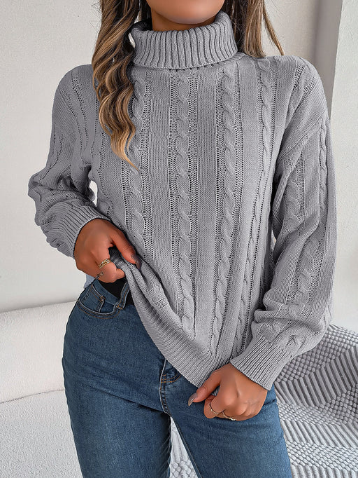 Color-Autumn Winter Casual Solid Color Twist Long Sleeve Turtleneck Loose Sweater Women Clothing-Fancey Boutique