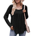 Color-Black-Women Autumn Winter Casual Square Collar Pleated Long Sleeve T shirt-Fancey Boutique