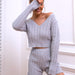 Color-Women Sweater Two Piece Set Twisted String Pattern Drop Shoulder Sweater Knitted Shorts-Fancey Boutique