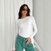 Color-White-Women Clothing Spring Solid Color round Neck Long Sleeve Basic Top-Fancey Boutique