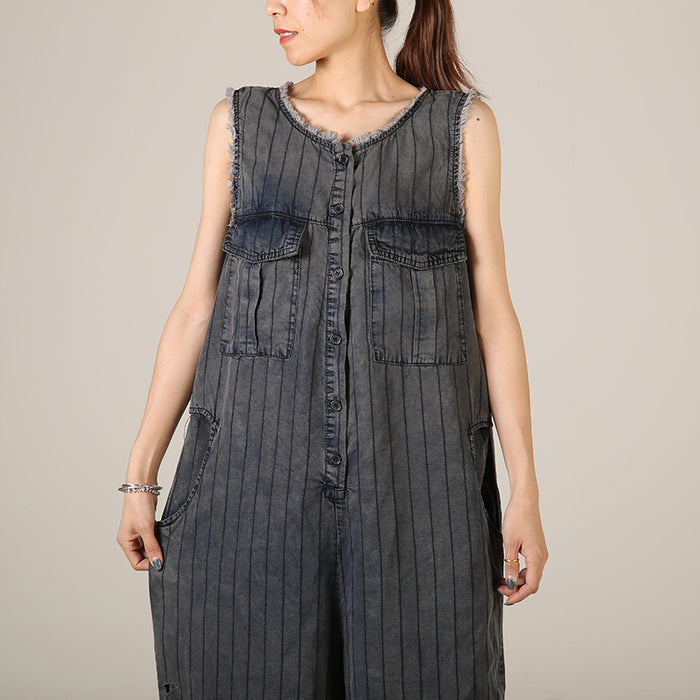 Color-Loose Jumpsuit Personality Wool Tassel Hanging Crotch Wide Leg Cropped Jeans Korean-Fancey Boutique