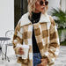 Color-Autumn Winter Zipper Collared Plush Plaid Coat Loose Office Women Outerwear-Fancey Boutique