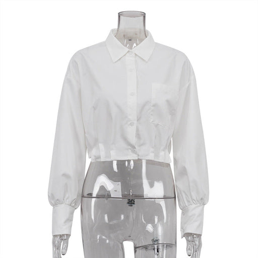 Color-White-Fall Women Clothing Short Shirt Niche Elegant Loose Long Sleeve Design White Shirt for Women-Fancey Boutique