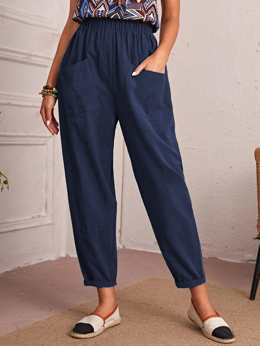 Color-Four Seasons Cotton Linen Cropped Pants Elastic Waist Casual Pants Diagonal Pocket Skinny Pants Women-Fancey Boutique