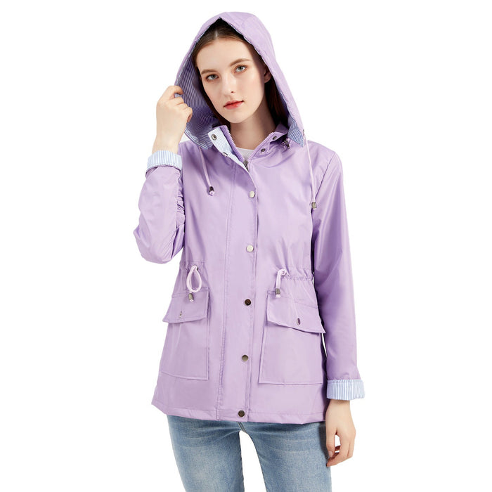 Color-New Spring Autumn Detachable Hat Windbreaker Women Women Clothing Striped Inner Coat Plus Size Women-Fancey Boutique