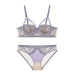 Color-Purple Suit-French Embroidery Underwear Women 1/2 Rabbit Ear Cup Soft Steel Ring Sexy Floral Lace Bra Panties Set-Fancey Boutique