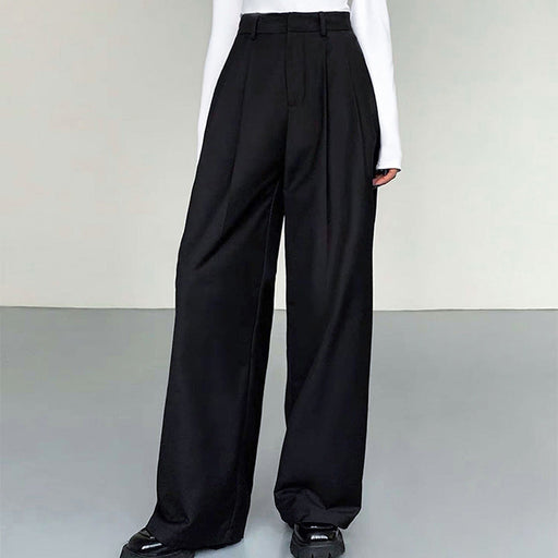 Color-Black-Fall Women Wear Office High Waist in Gray Wide Leg Pants Women Draping Effect Work Pant-Fancey Boutique