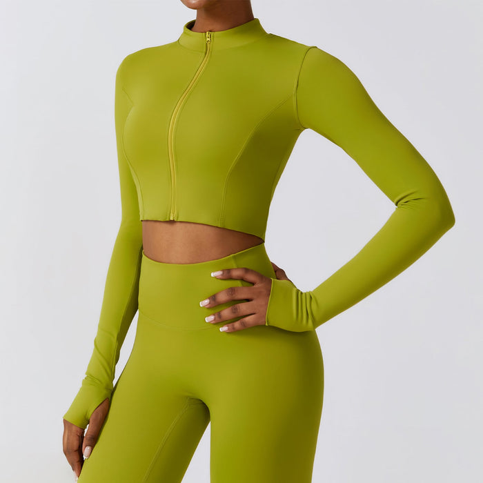 Color-Matcha Green-Zipper Outdoor Running Sports Yoga Jacket Slimming Workout Long Sleeve Coat Girls Quick Drying Yoga Clothes-Fancey Boutique