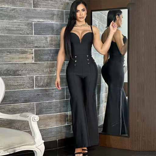 Color-Sexy Women Jumpsuit Socialite V neck Brace Slim Fit Figure Flattering Jumpsuit-Fancey Boutique