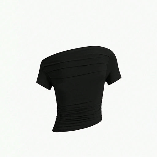Color-Sexy Sexy Design Slim Fit Oblique Shoulder Slimming Tight Top-Fancey Boutique