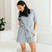 Color-Gray-Winter Loose Comfortable Shorts Bubble Wrinkle Pure Cotton Pajamas Half Sleeve Ladies Homewear Can Be Worn outside-Fancey Boutique