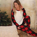 Color-Winter Long Sleeve Home Wear Women Plaid round Neck Christmas Loose Casual Suit-Fancey Boutique