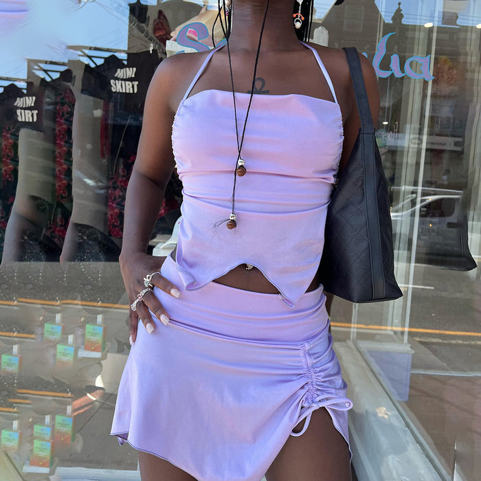 Color-Sexy Halter Backless Purple Skirt Set Women Summer-Fancey Boutique