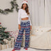 Color-Blue Snowflake-Women Clothing Lace-up Casual Trousers Loose Lace-up Christmas Printed Pants-Fancey Boutique