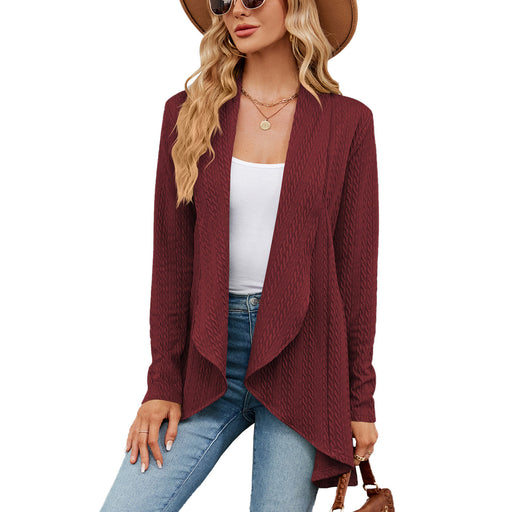 Color-Burgundy-Autumn Winter Long Sleeve Solid Color Loose Cardigan Top Women Knitting Coat-Fancey Boutique