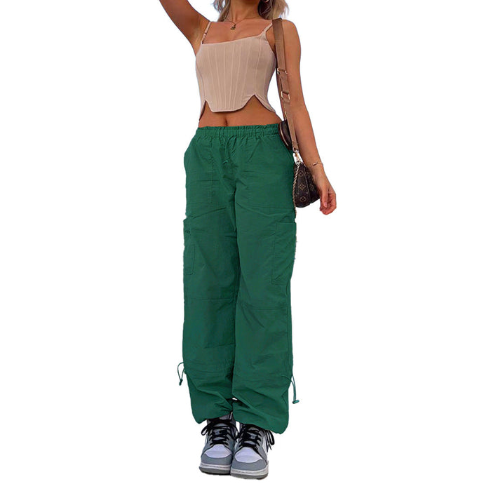 Color-Green-1-Women Clothing Loose Tied Multi Bag Straight Stretch Workwear Casual Pants-Fancey Boutique
