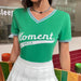 Color-Green-Women Clothing Short Sleeved T shirt Women Letter Graphic Printed Loose Brand T shirt-Fancey Boutique