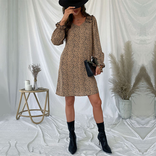 Color-Autumn Women Clothing Long Sleeve Leopard Print Loose Dress-Fancey Boutique