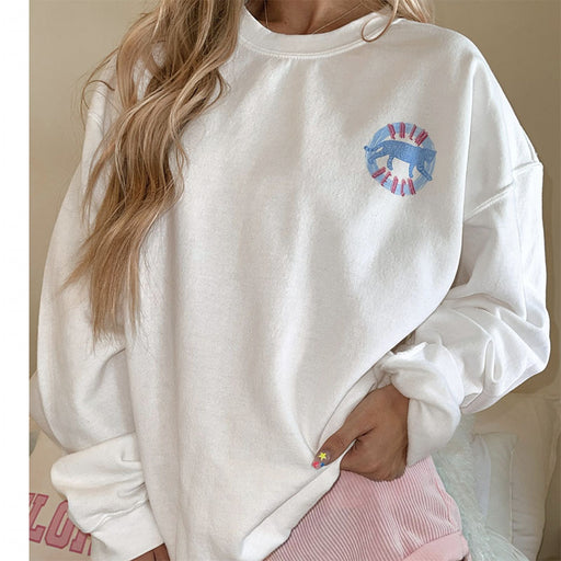 Color-Autumn Winter Hiphop Sweater Women Hooded Shoulder Width Loose Slimming Leopard Print White Shirt-Fancey Boutique