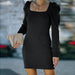 Color-Solid Color Knitted Autumn Winter New Back Hollow Out Cutout out Strap Square Collar Dress Sweater-Fancey Boutique