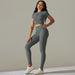 Color-Dark Gray-Women Seamless Knitted Peach Hip High Waist Yoga Clothes Running Fitness Yoga Sports Sets-Fancey Boutique