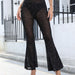 Color-Black-Women Sexy Mesh See Through Drop Plastic Trousers Women Bell Bottom Pants-Fancey Boutique