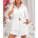 Color-White-Women Ladies 3/4 Sleeve Shirt Short Pure Cotton Two Piece Suit-Fancey Boutique