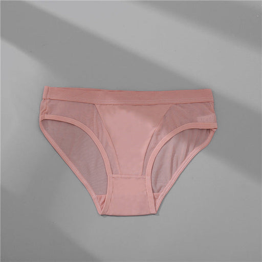 Color-Pink-Women Briefs Low Waist Mesh Solid Color Briefs Cotton Crotch Panties-Fancey Boutique