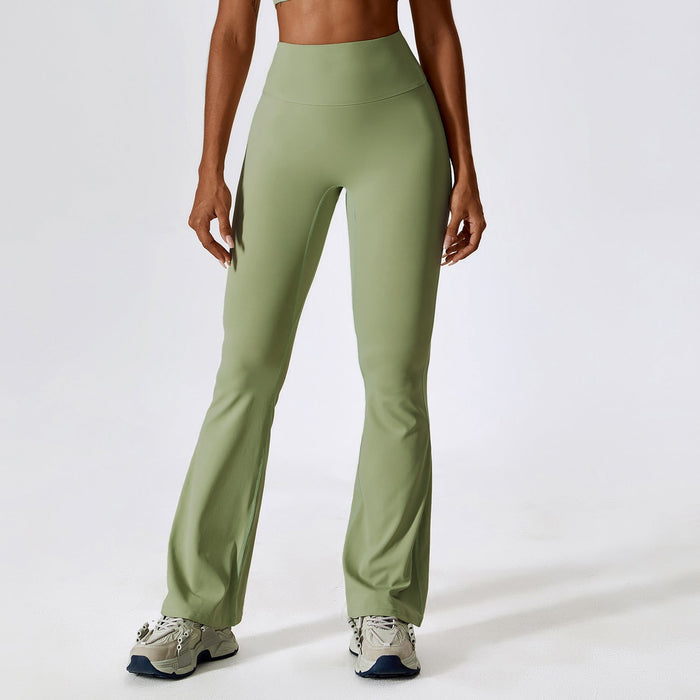 Color-Green-Wide Leg Tight Nude Feel Hip Lifting Yoga Bell Bottom Pants Dance High Waist Bootcut Casual Sports Pants-Fancey Boutique