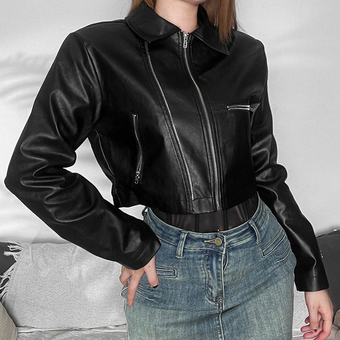 Color-Fall Women Clothing Trend Punk Sexy Motorcycle Loose All Match Solid Color Coat-Fancey Boutique