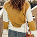 Color-Women Clothing Contrast Color Pullover Autumn Winter Loose round Neck Long Sleeve Top Women-Fancey Boutique