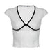 Color-Fresh Girl Lace Bow Stitching Sexy V neck See through Contrast Color Fit Flying Sleeves T shirt-Fancey Boutique