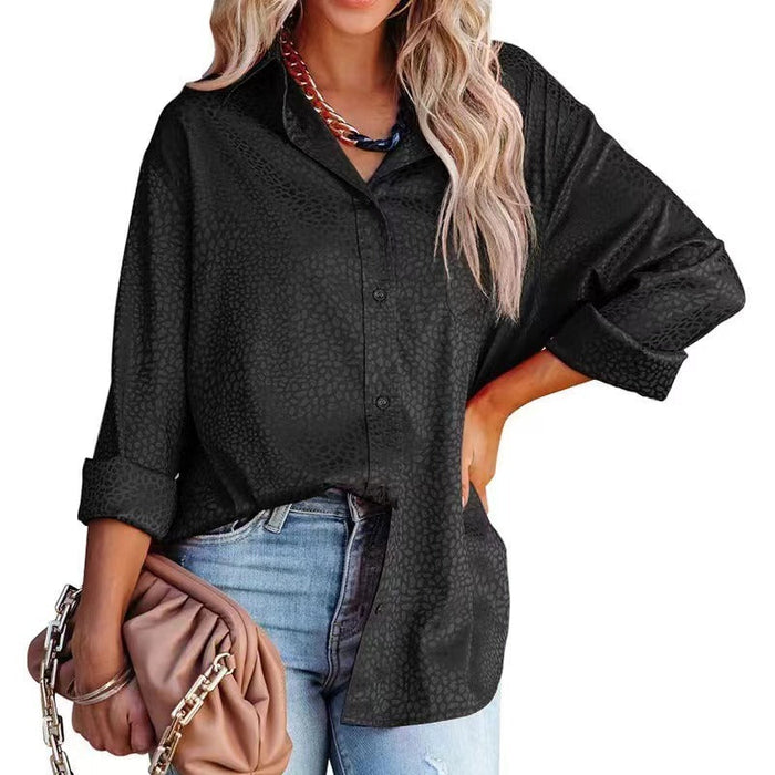 Color-Women Shirt Autumn Comfort Satin Gravel Pattern Long Sleeve Loose Women Top-Fancey Boutique