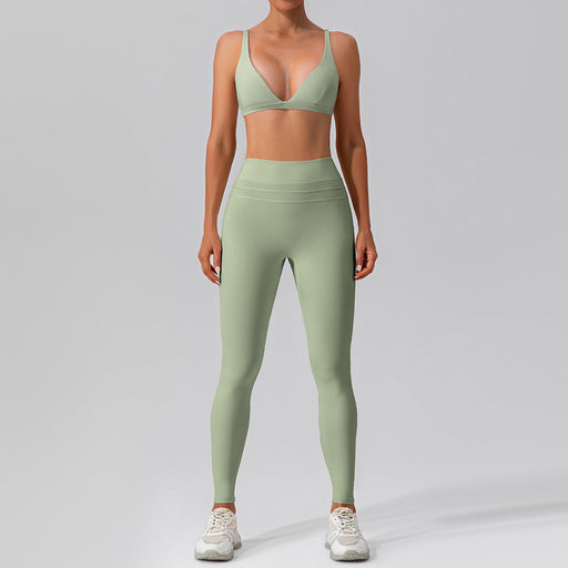 Color-Light Green-Quick Drying Nude Feel Yoga Clothes Vest Suit Outer Wear Running Sports Bra Suit High Waist Fitness Clothes-Fancey Boutique