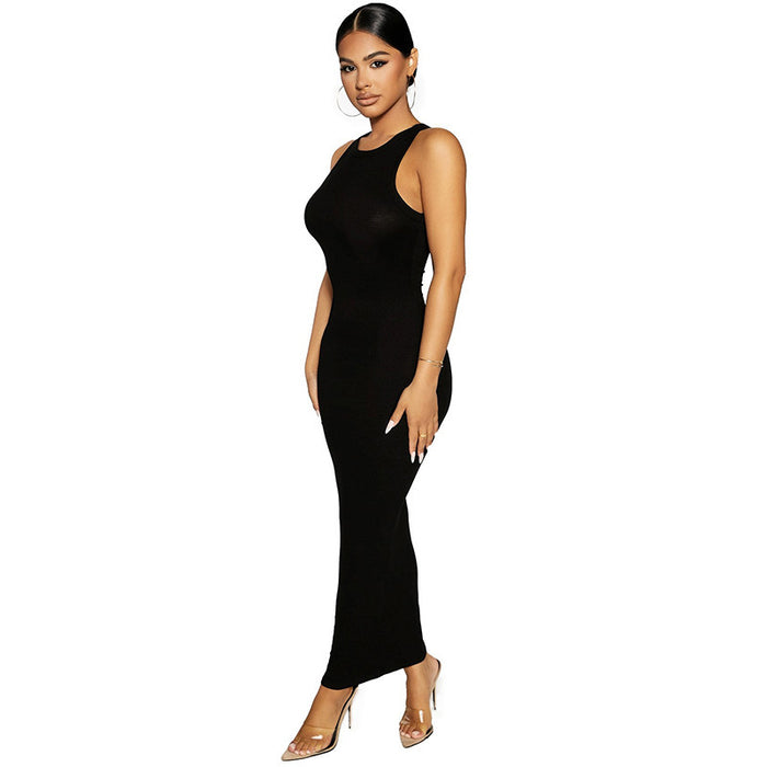 Color-Women round Neck Sleeveless Elegant Slim Sheath Dress-Fancey Boutique