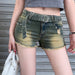 Color-Retro Low Waist Denim Shorts Punk Sexy Personality Rivets Belt Distressed Shorts-Fancey Boutique