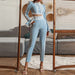 Color-Blue-Goods Stars Hollow Out Cutout Lace Bell Sleeve Short Top Skinny Pants Suit Two Piece Set-Fancey Boutique