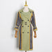 Color-Celebrity Trench Coat Autumn Personalized Double Breasted Plaid Stitching Mid Length Baggy Coat-Fancey Boutique