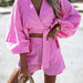 Color-Pink-Loose Casual Cotton Linen Lace-up Pleated All-Match Suit-Fancey Boutique